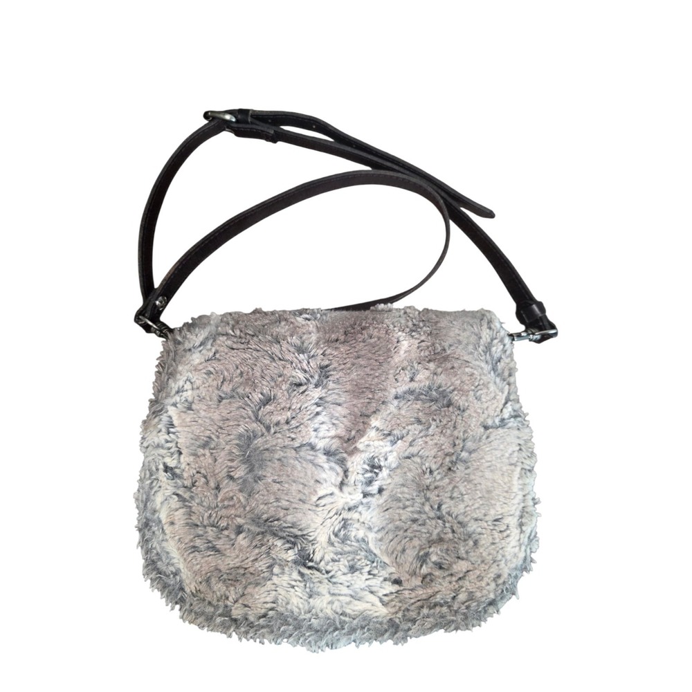 Faux Fur Saddle Bag Black Leather Crossbody Patricia Nash Salerno